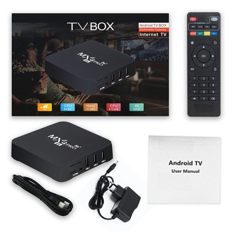 Conjunto tv box smart android sem atraso, 4g, alta definição, wi-fi, reprodutor de mídia