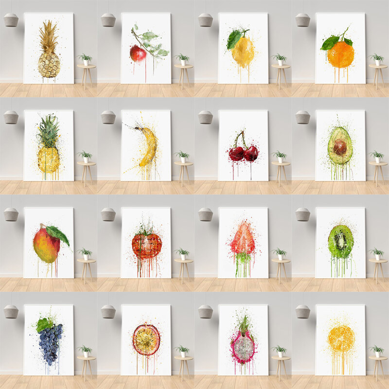 Скандинавский абстрактный художественный постер с фруктами, модная цветная печать, Картина на холсте для кухни, гостиной, коридора, украшен...