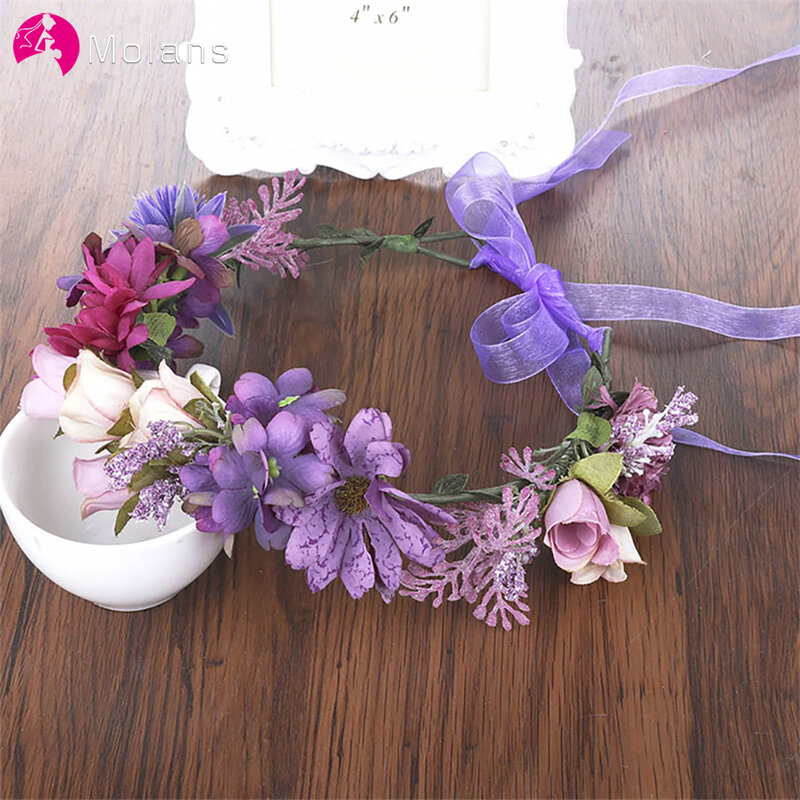 Molans-Nuevos Bohemios de flores para novia, guirnalda Floral para boda, diadema de hojas de ratán, corona de boda, accesorio pelo dama de honor