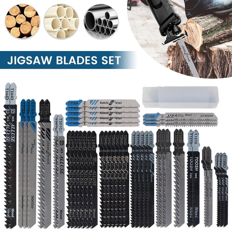 48Pcs Jigsaw Blades Set Hcs Precisie T-Schacht Hout Plastic Fijne Cut Diverse Jig Zaagbladen Diy Metalen snijden Houtbewerking Gereedschap