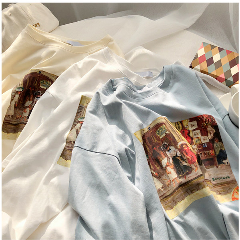 女性のための特大のTシャツ,半袖の白いキャラクターのカワイイトップ,ヴィンテージの女の子のための面白い夏服