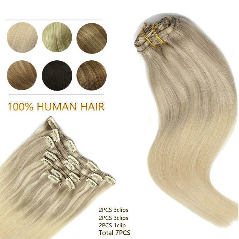 Extensions de cheveux naturels Remy lisses, 20 pouces, 120g, noir naturel à brun clair, blond miel ombré