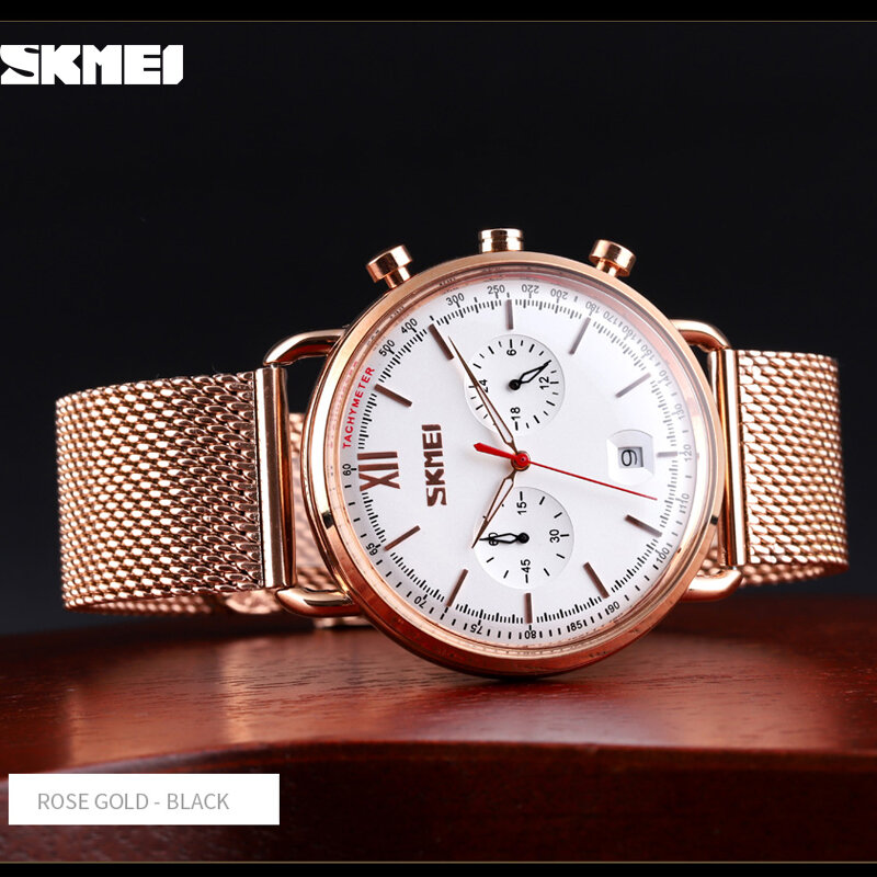 SKMEI-reloj deportivo de cuarzo para hombre, cronógrafo de pulsera resistente al agua con malla