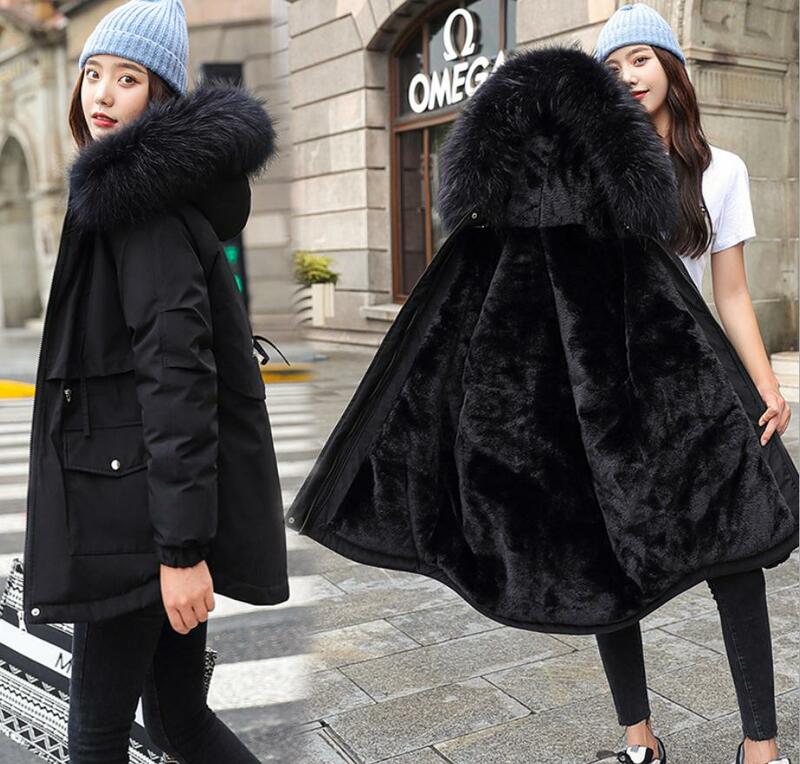 M/3Xl Women Hooded Plus Velvet Winter Parkas Large Size Casual Female Thick Streetwears Cotton Padded Jackets Tops K1411
