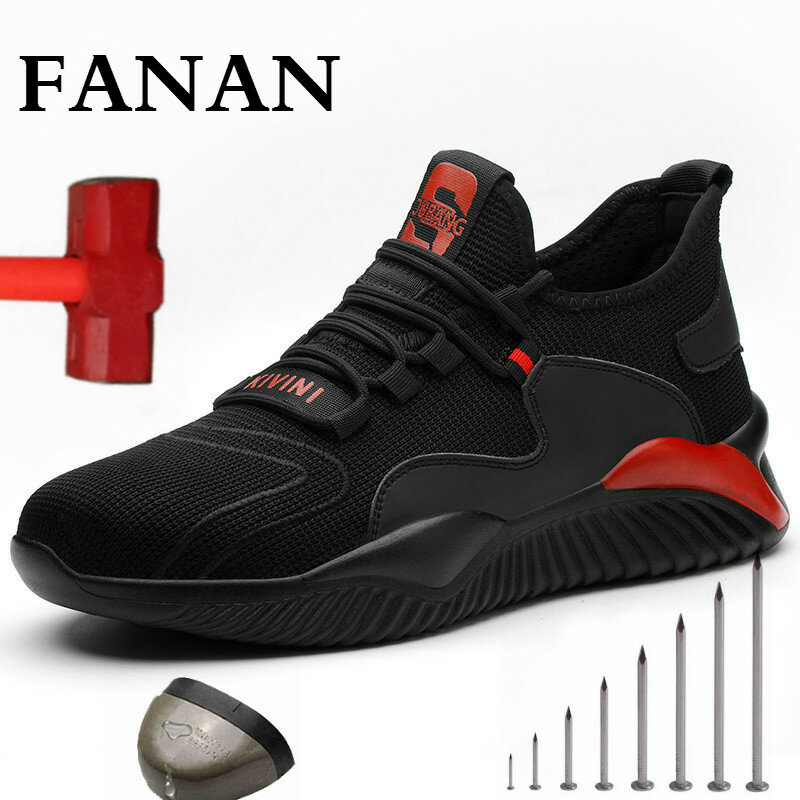 FANAN-zapatos de seguridad transpirables para hombre, botas de trabajo ligeras con punta de acero, antigolpes, transpirables, para construcción, envío directo