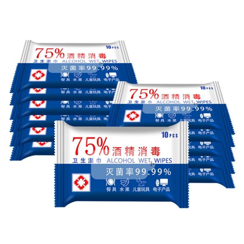 dropship 10 sheets/Pack 75% Alcohol Wipes Portable Hand Towel Swabs Pads Wipes Antiseptic Cleanser Cleaning disinfection wipes