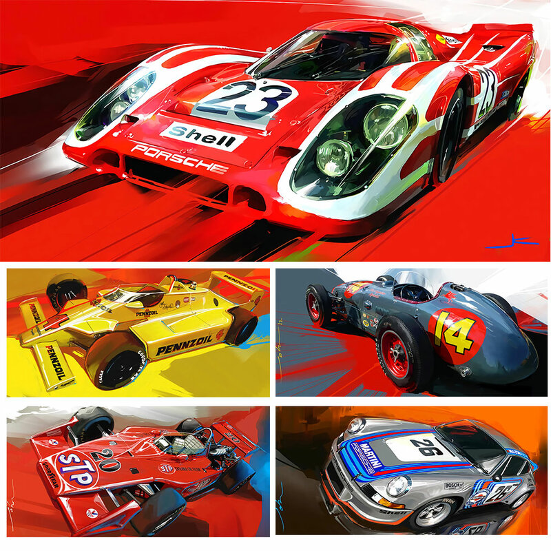 Gulf Car Artwork-póster de coche rojo de carreras Vintage, impresión en lienzo, pintura, decoración del hogar, imagen de pared para sala de estar