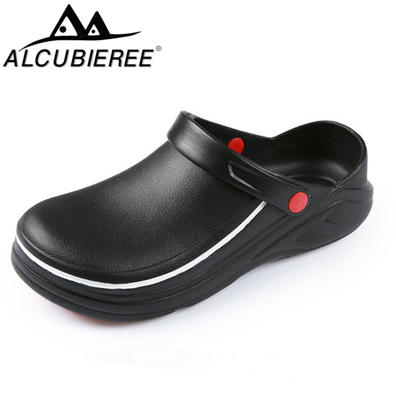 ALCUBIEREE EVA Unisex Sandal Non-Slip Tahan Air Minyak Bukti Kerja Dapur Memasak Sepatu untuk Master Koki Restoran Hotel sandal