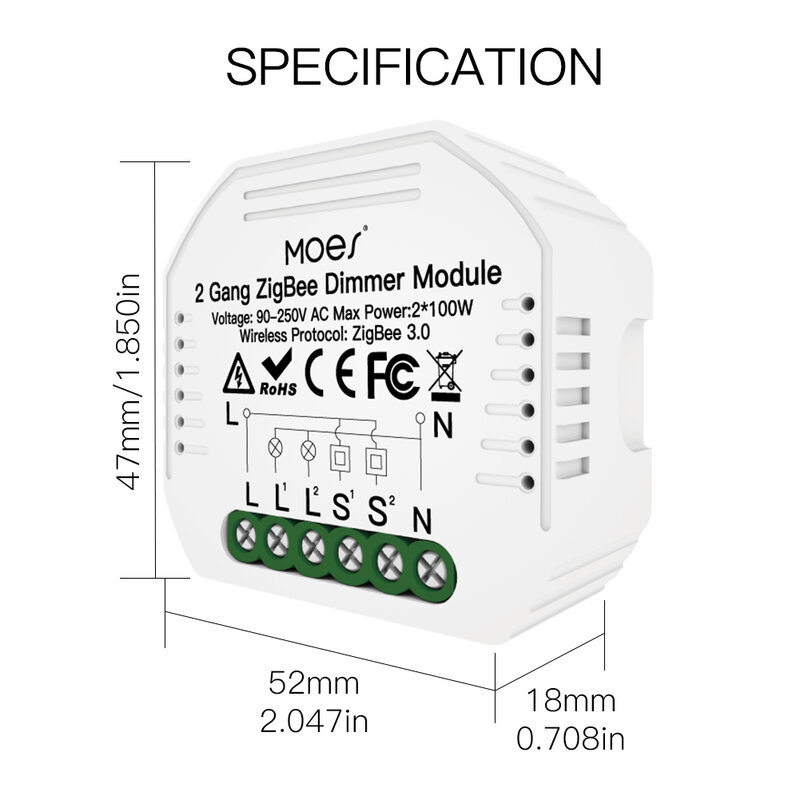 Moes-mini interruptor inteligente para controle de voz, tuya, zigbee, 1/2 gang, módulo de intensidade de luz, smart life, app, alexa, google home, controle de voz