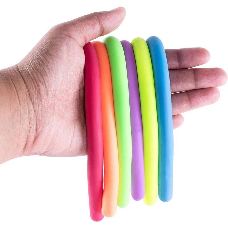 Corda elástica de borracha macia para macarrão, 6 brinquedos com descompressão, elástico para alívio do estresse