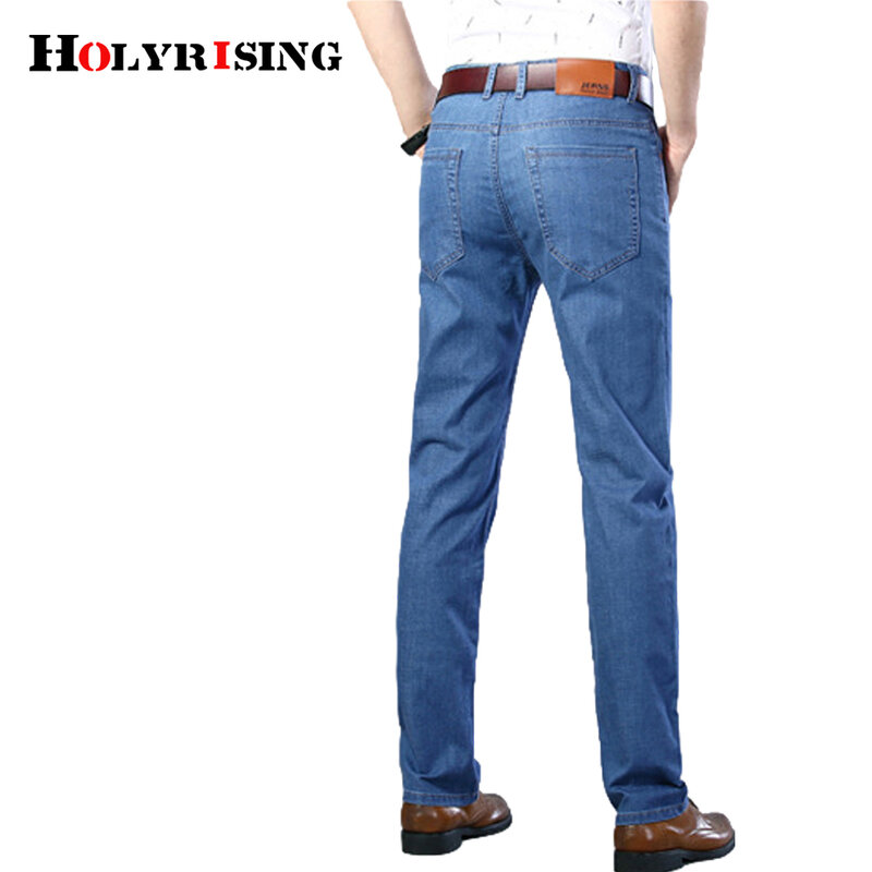 Calça jeans masculina estilo clássico, calça jeans casual social stretch slim azul claro preto 19569