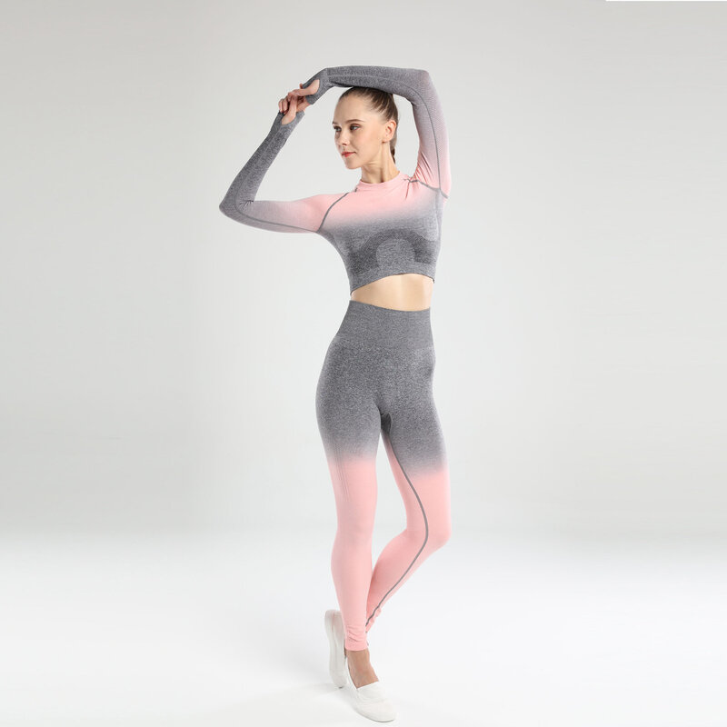 Manga longa mudança gradual sem costura yoga terno correndo calças de fitness yoga cintura alta apertado terno exercício feminino