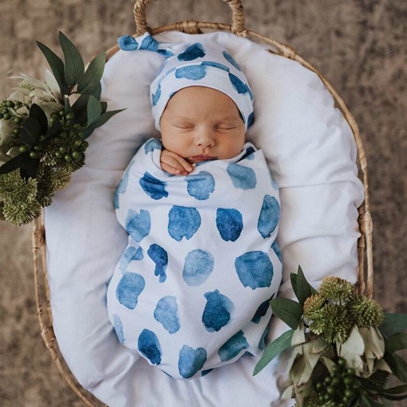 Neugeborenen Fotografie Prop regenbogen Gedruckt Neugeborenen Baby Jungen Mädchen Schlafen Swaddle Musselin Wrap + Hut 2PCS