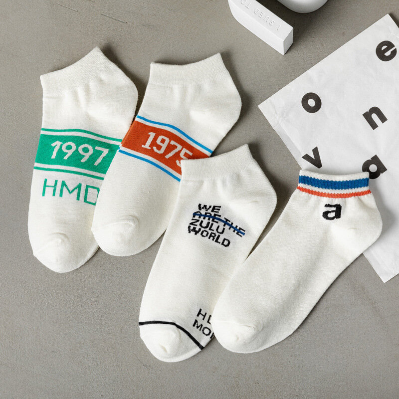 4 paia di 4 numeri di colore 1997 calzini da barca in cotone a lettera sottile femminile primavera ed estate calzini corti sportivi da coppia giapponesi 1975
