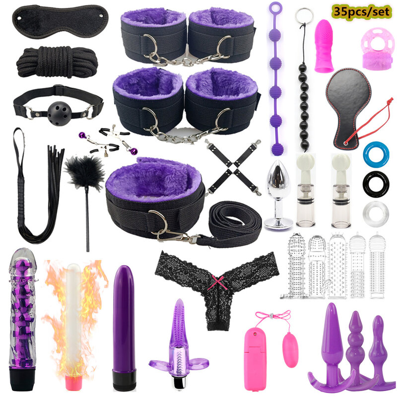 Adult Sex Products SM bdsm Men and Women Flirt Bondage Set Anal Plug Vibrator Erotic Sex Toy Intimate Goods Sex Toys for Women