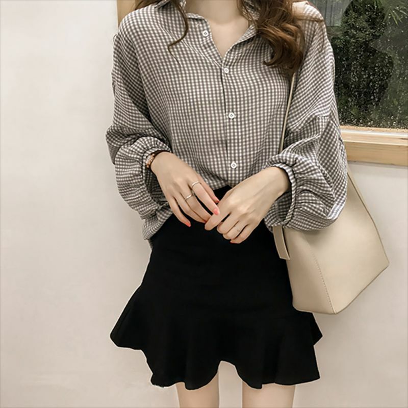 Camisa de manga comprida feminina listrado xadrez ol feminino blusas plus size blusa moda feminina blusas e blusas 4xl s1