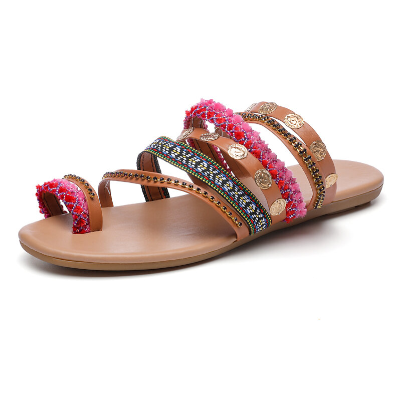 Sandalias de cuña de playa para mujer, zapatillas Retro de fondo grueso, en cuatro colores