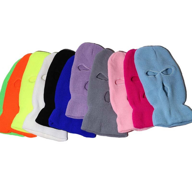 Balaclava de esqui para inverno, máscara facial de malha com 3 orifícios para esportes ao ar livre, cs e inverno