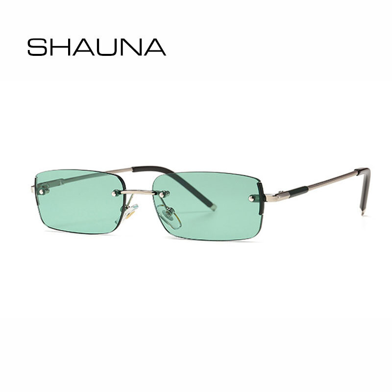 Shauna Ins Populaire Randloze Zonnebril Fashion Snoep Kleuren Getinte Kleine Rechthoek Shades UV400