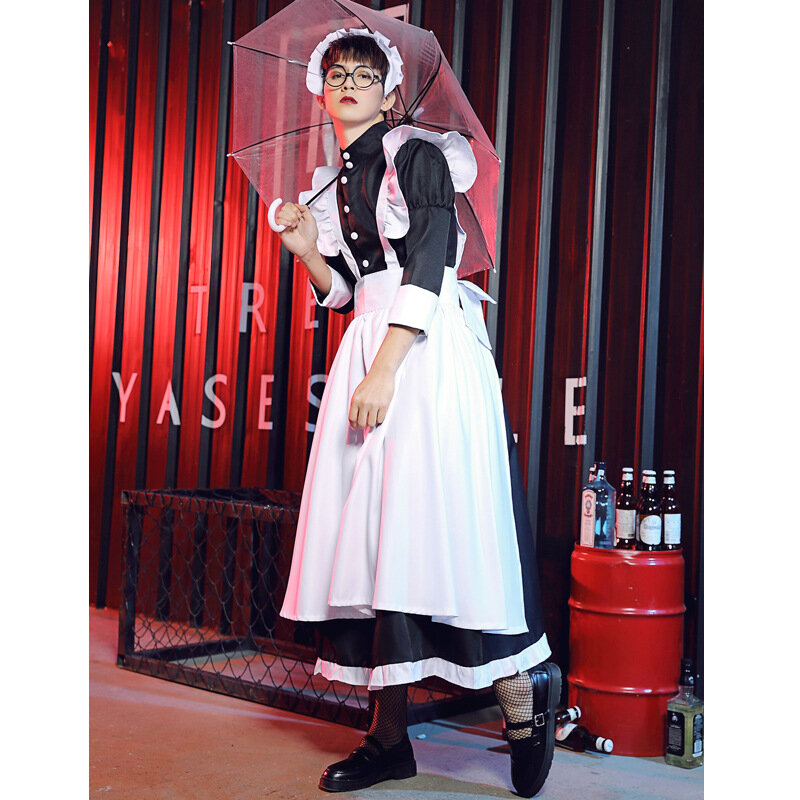 3XL Plus Size Brazilian Female Male Housekeepers Servant Sexy Pinafore Long Dress Maid Costumes Role-Playing With Headwear Apron
