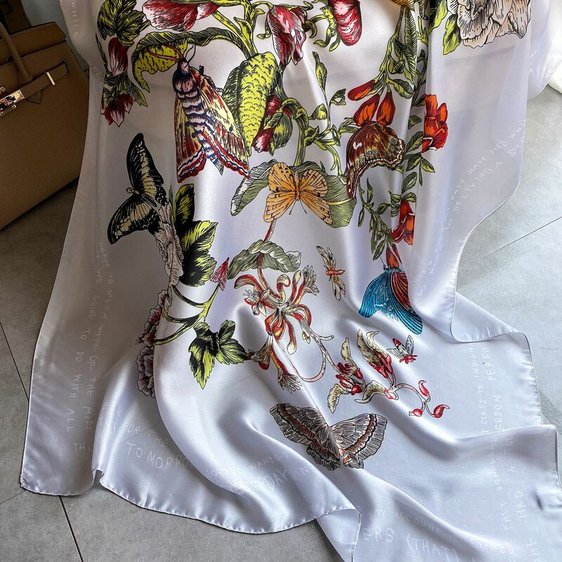Écharpe en soie 180x90cm pour femmes, châle enveloppant, Bandana Long, Hijab, Sarong de plage silencieux, à la mode, 2021