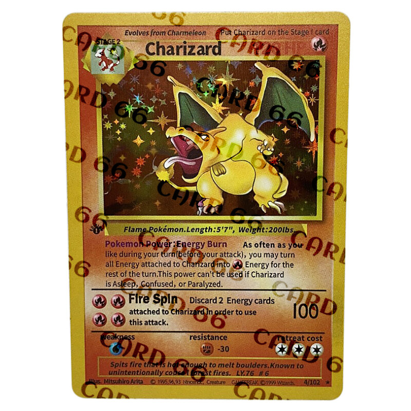 11PCS Pokemon Flash Cards Original 1996years Charizard Blastoise Venusaur Mewtwo Holographic Pokemon Cards Game Collection Cards