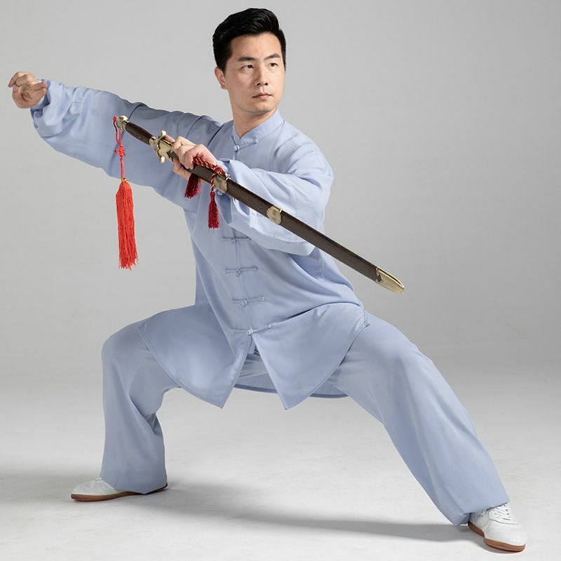 Unisex Tradisional Cina Tai Chi Seragam Faux Linen Lengan Panjang Latihan Pagi Kung Fu Pakaian Seni Bela Diri Memakai