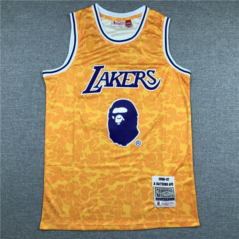NBA 남자 로스 앤젤레스 레이커스 #93 Bape 옐로우 농구 유니폼 목욕 원숭이 에디션 남자 스포츠 유니폼