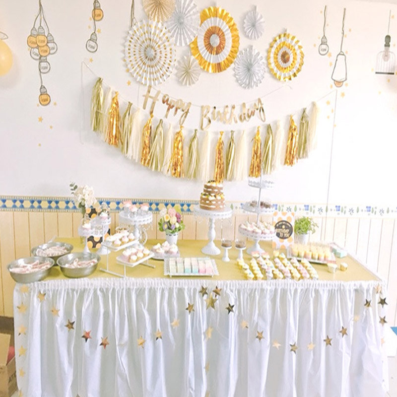 Falda de mesa desechable HAZY PEVA, cubierta de mesa para fiesta de cumpleaños, decoración de Festival, 73x420cm