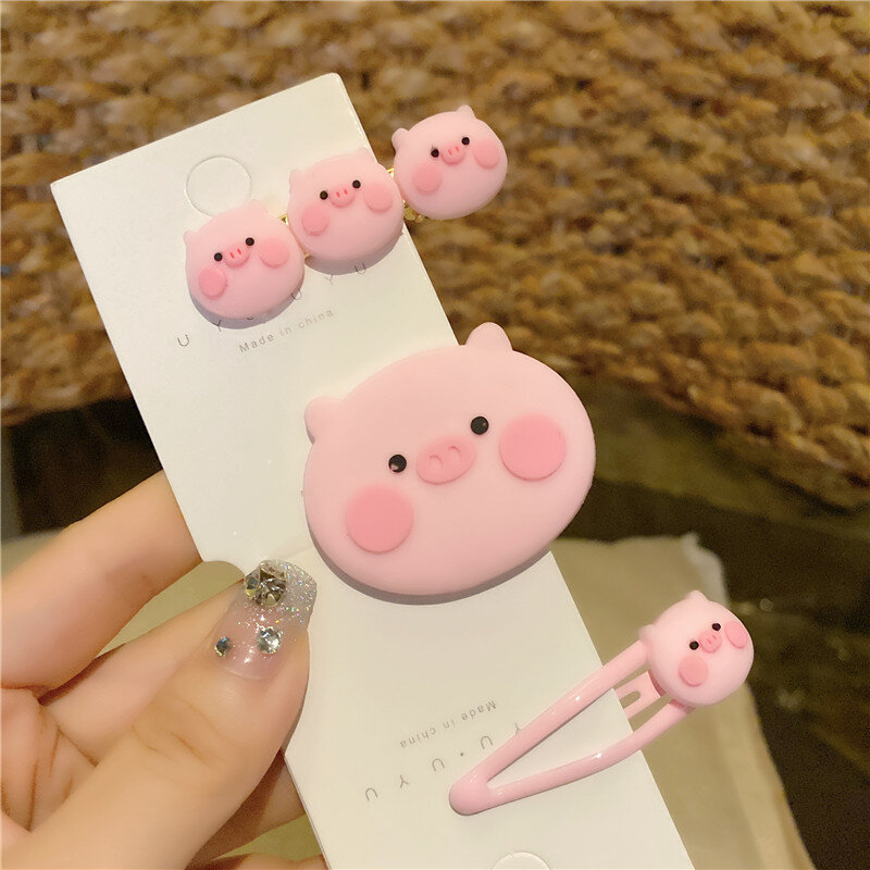 1PCS ใหม่น่ารักการ์ตูนที่มีสีสัน Piggy Hairpins เด็กน่ารักตกแต่งคลิปผม BB Barrettes แฟชั่นอุปกรณ์เสริมผมของขว...