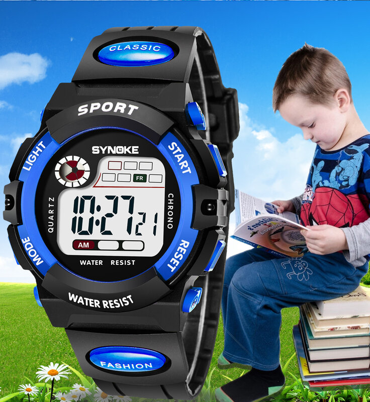 Детские спортивные водонепроницаемые электронные часы со светодиодным дисплеем