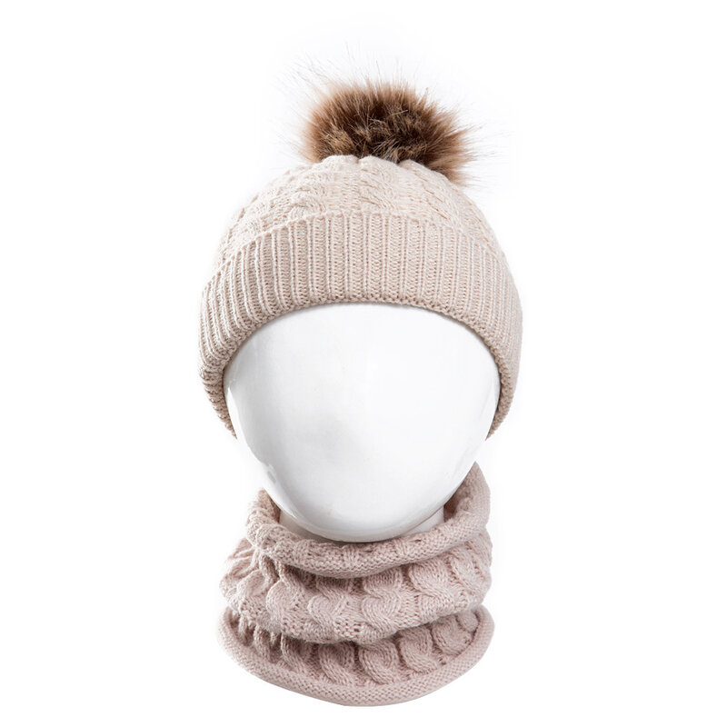Duplo fofo bola infantil quente chapéu e neckerchief duas peças conjunto de cor sólida tricô lã da criança boné do bebê headwear foto adereços