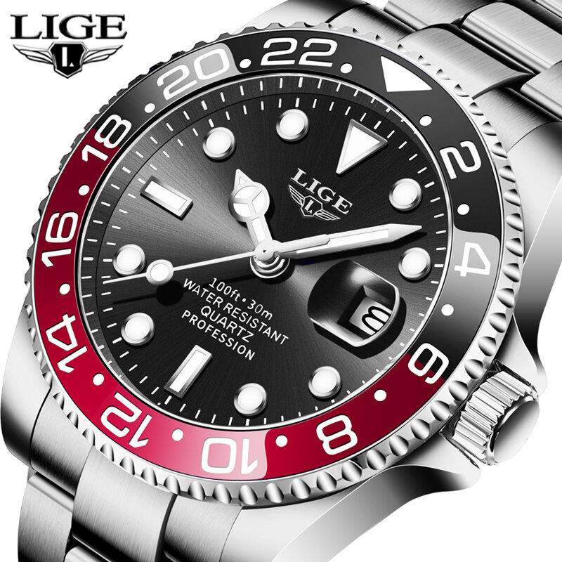 LIGE-reloj analógico de acero inoxidable para hombre, accesorio de pulsera de cuarzo resistente al agua con calendario, complemento masculino deportivo de marca de lujo perfecto para negocios, nuevo, 2021