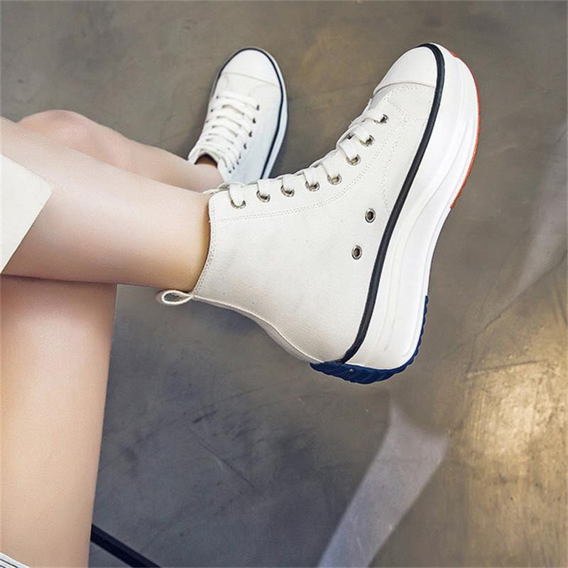 Zapatos de lona con cordones para mujer, zapatillas de plataforma transpirables, antiolor, XM186, 2021