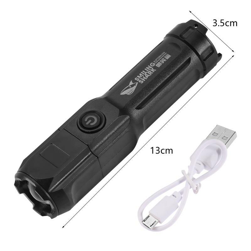SMILING SHARK Super Bright Flashlight ABS Strong Light Focusing Electric Flashlight Outdoor Portable Home Rechargeable Torch