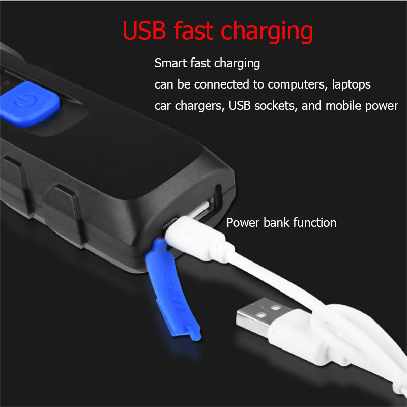 多機能USB充電式バッテリー,USB付き充電式多機能ワークライト,4スピード調整可能磁石付き吸着ベルト,ハンドヘルドトーチ