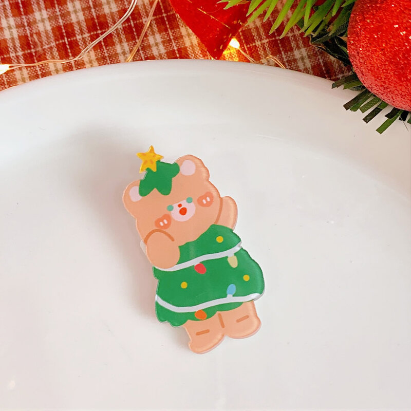 5PCS Kawaii 아크릴 크리스마스 배지 만화 곰 토끼 브로치 소녀 학생 가방 장식 핀 배지 클립 크리스마스 선물
