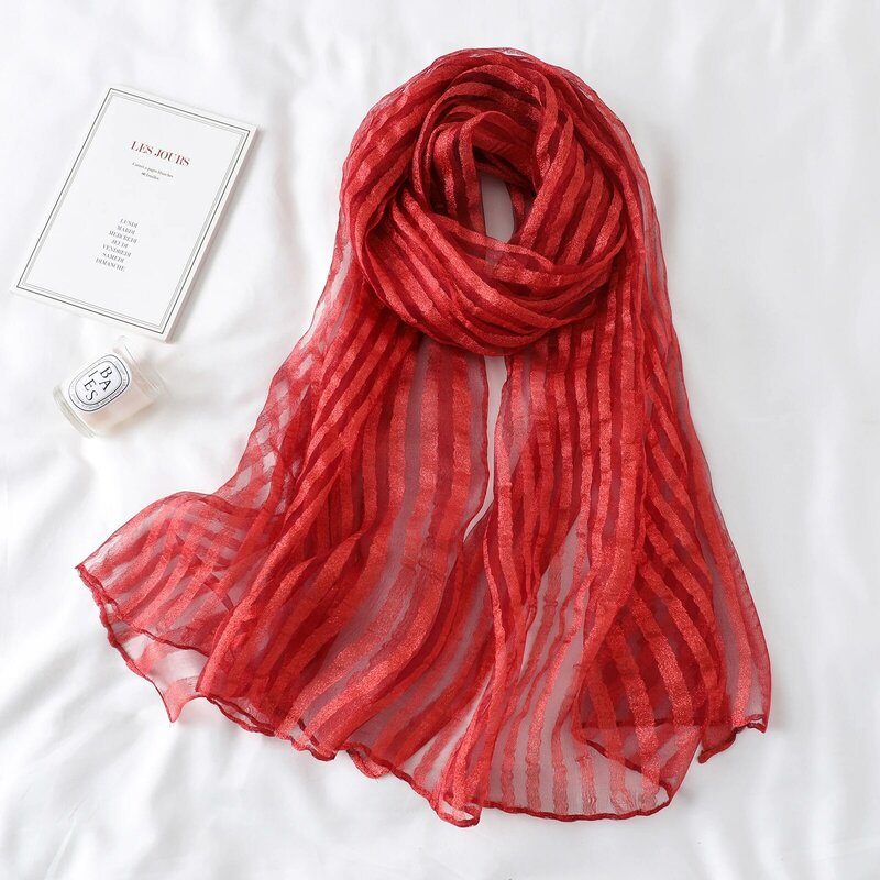 Шелковый шарф, женские шарфы, модный шарф из пашмины для женщин, шелковые шали и шарфы в полоску, Женский хиджаб