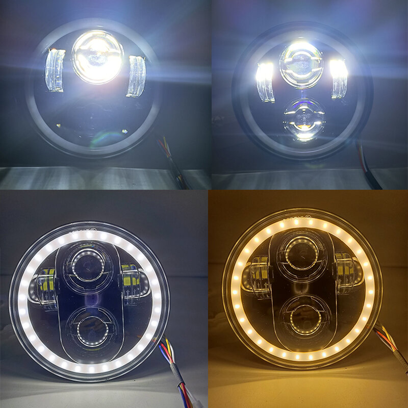 Lampu Depan LED 5.75 "MOTOR H4 Hi Lo Beam 5 3/4" dengan Mata Malaikat Cincin Halo untuk Sportster Iron 883 1200 Dyna Street Bob