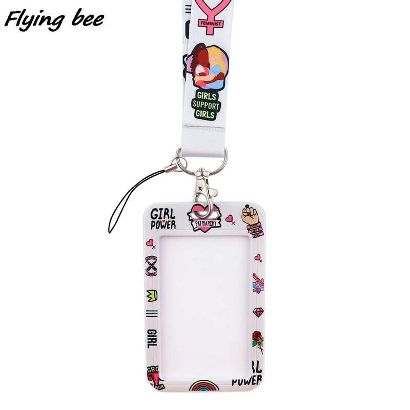 Flyingbee X1692 Feminism Power Girl White Neck Strap Lanyard For Keys ID Card Gym Mobile Phone Straps USB Badge Holder Hang Rope