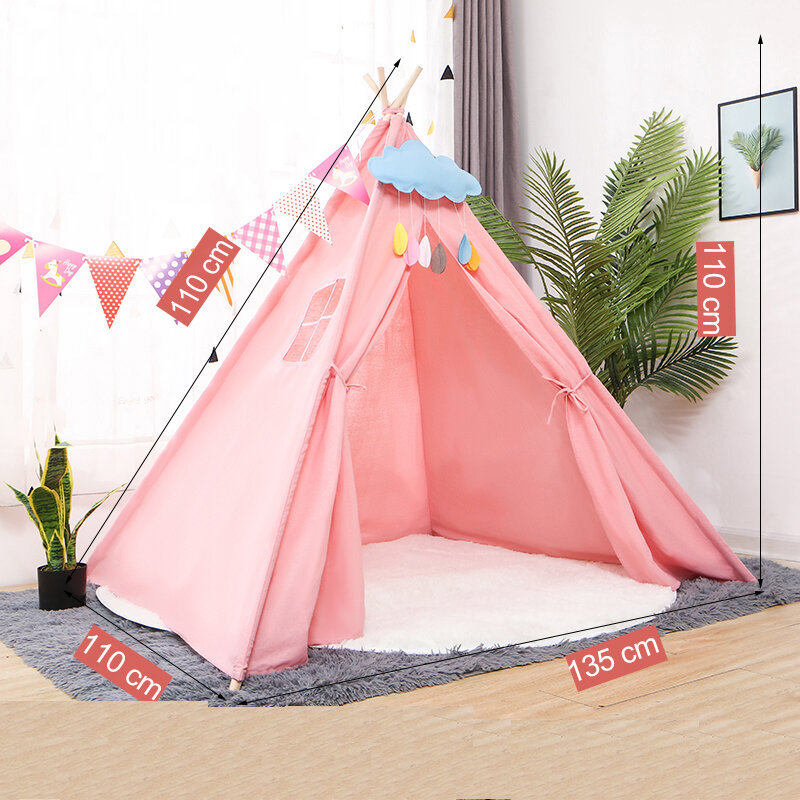 Dziecko przenośny bawełniany Canva Tipi składany kryty namiot dla dzieci Tipi oryginalny trójkąt indyjski namiot dla dzieci Wigwam mały domek do zabawy