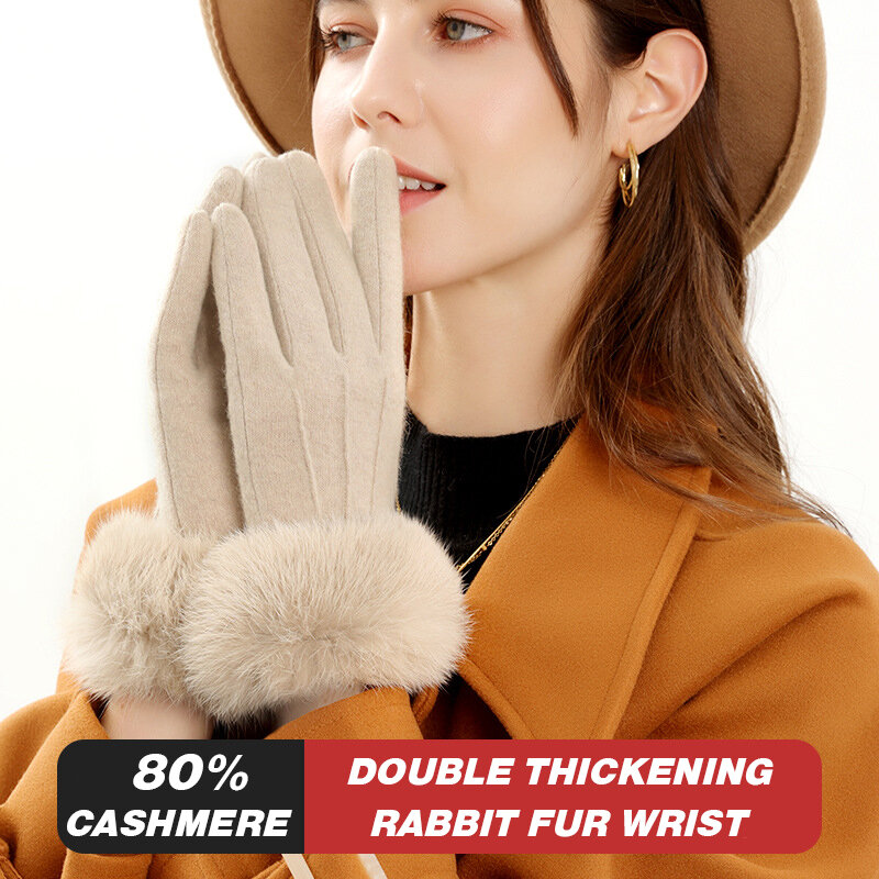 Guanti invernali da donna più velluto addensare caldi guanti Touchscreen Cashmere coniglio pelliccia polso guanti da ciclismo antivento