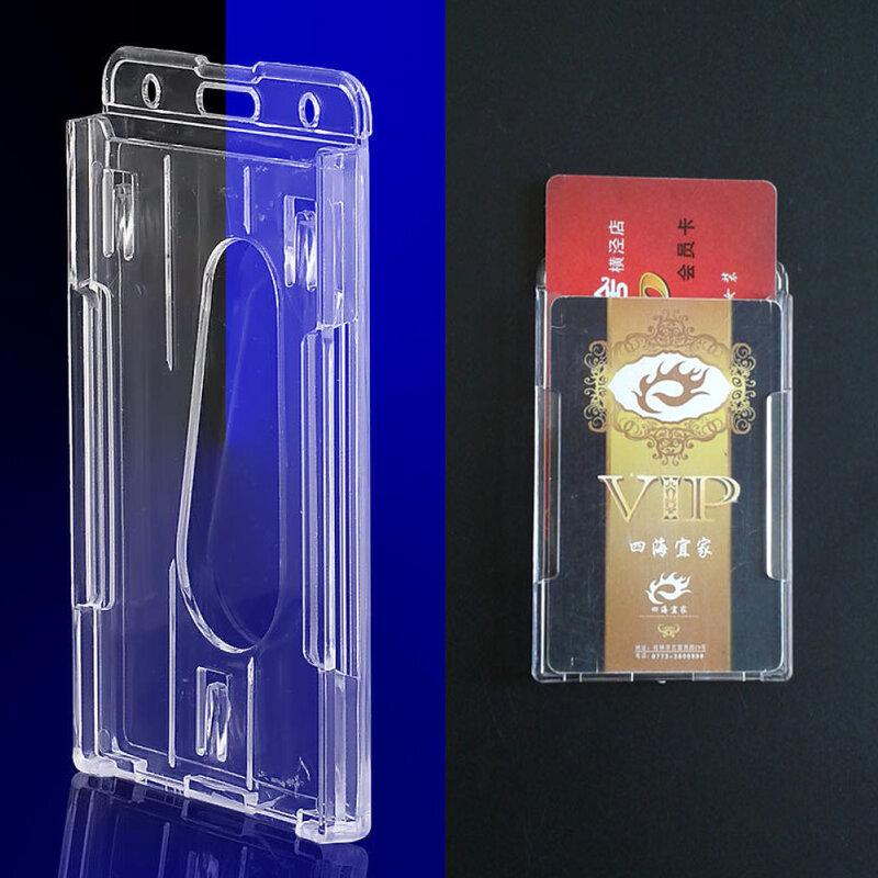 1ps Transparent Double Card & ID Holder Acrylic Plastic ID Badge Bank Card Business Case Clear Credit Cards Protector Cover
