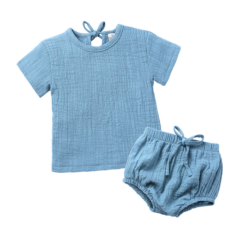 Vêtements en coton et lin pour nouveau-né, ensemble haut + short et pantalon pour bébé fille et garçon, 2 pièces