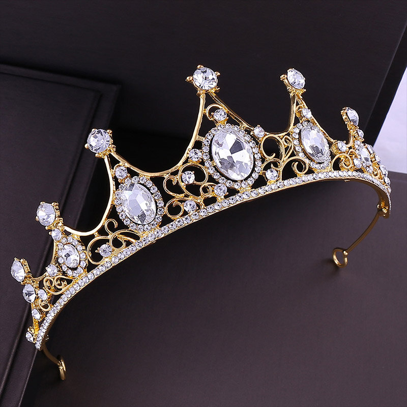 Barokowa złota kryształowa tiara i korony diadema corona królewska królowa księżniczka ślubna panna młoda Noiva dziewczyna ślubna akcesoria do włosów