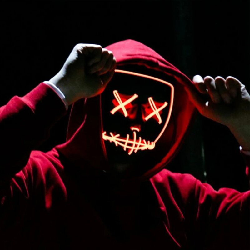 Máscara luminosa LED de Halloween, máscara divertida en la oscuridad, máscara de neón, accesorios de fiesta luminosos para hombres y mujeres