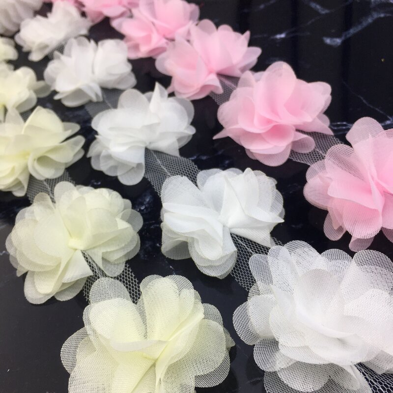 1 yarda 18 colores de gasa 3D encaje flores 6 pétalos flor para niños hechos a mano sombreros Diy ropa sombrero zapatos accesorios para el cabello