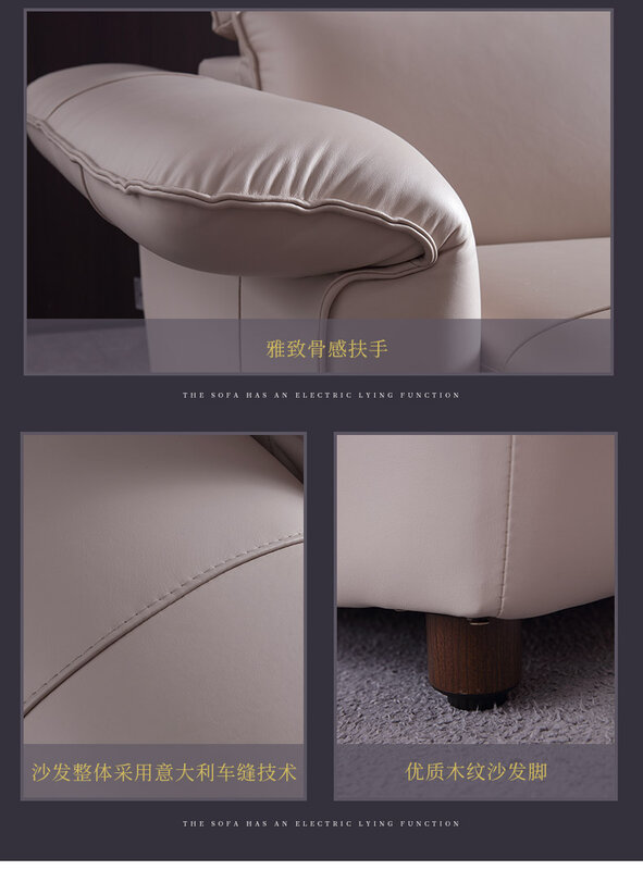 Canapé-lit électrique en cuir véritable, inclinable, nordique, en forme de L, pour le salon