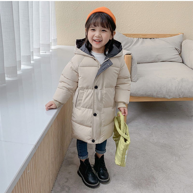 Abrigo de invierno para niños y niñas, Parkas a la moda, chaquetas de estilo largo para niños pequeños, sudaderas con botones, #2020, 2395
