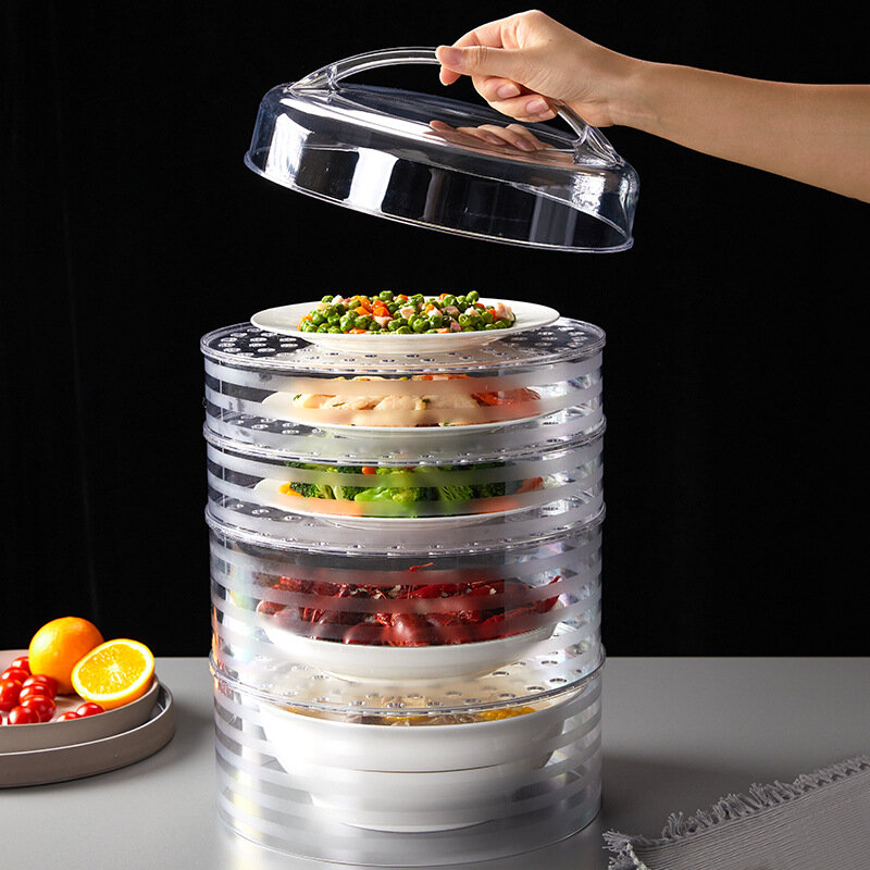 Alimentos cobertura de preservação de calor capa de alimentos multicamadas empilhável transparente caso à prova de poeira sobras caixa de armazenamento suprimentos de cozinha